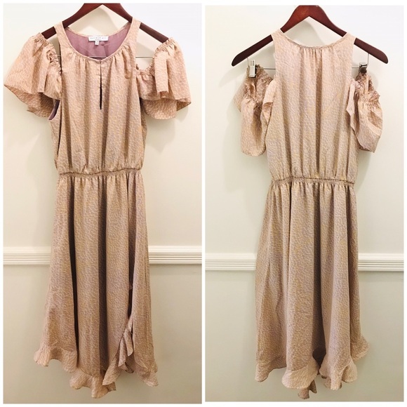 Anthropologie Dresses & Skirts - Anthropologie Current Air Off Shoulder Dress XS purple tan ruffles